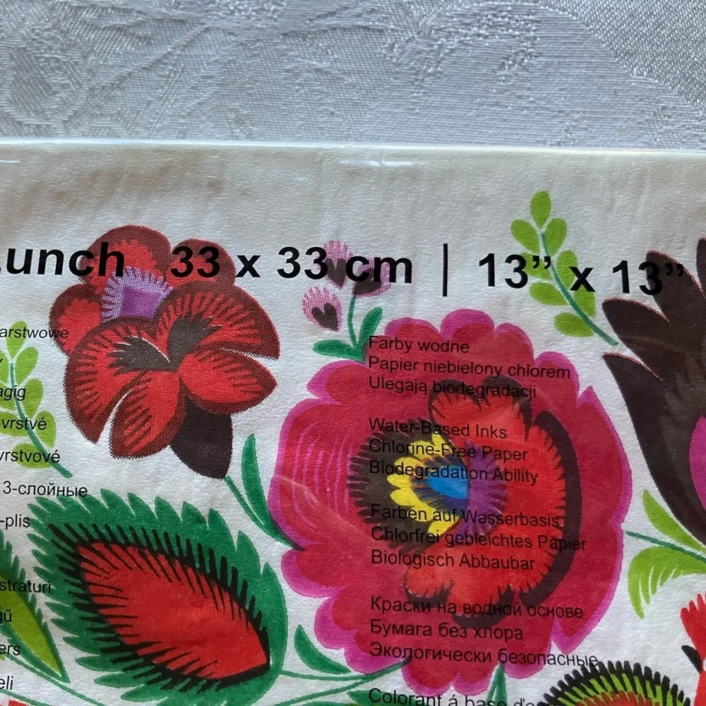 Set of 2 Floral Folk Pattern Lunch Paper Napkins - New